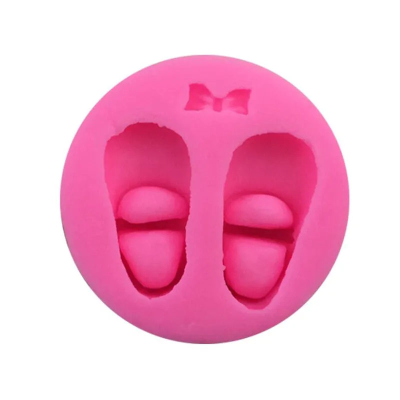 3D Cute Baby Shoes Silicone Mold Bow Knot Cake Gum Paste Chocolate Clay Candy Mold Fondant Cake Decorating Tools Baking Moulds