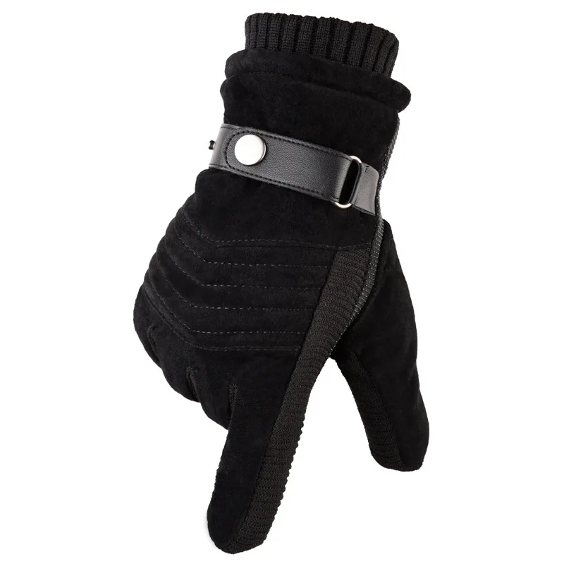Зимние Утепленные бархатные теплые кожаные перчатки мужские перчатки с сенсорным экраном несколько стилей для верховой езды холодные ветрозащитные перчатки - Цвет: E-black