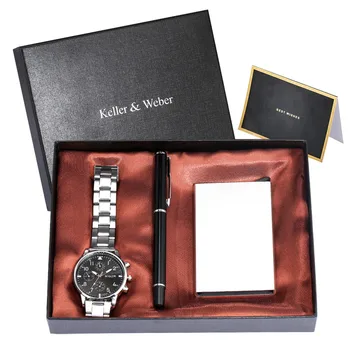 

Men Watch Graduation Gift Set Signing Pen Card Holder Box Quartz Wristwatch Business Fashion Men's Watches relogio masculino