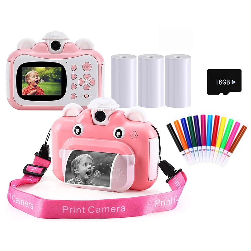 Landzo-cámara giratoria de 1080P HD para niños, dispositivo de impresión instantánea con Wifi, papel fotográfico térmico, de 16GB tarjeta TF, bolígrafos de pintura, cámara de juguete para regalo