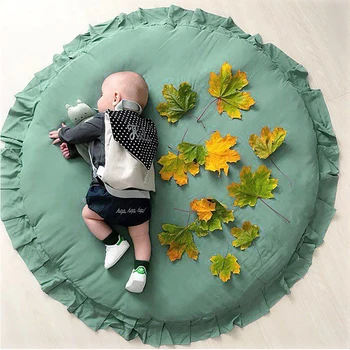 

Baby Ground Mat Cotton Soft Kids Cushion Round Lacy Baby Creeping Mat for 3 Months to 5 Years