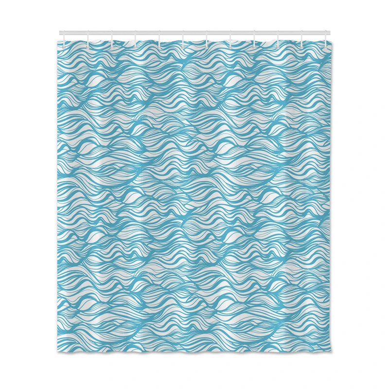 Синяя океанская волнистая занавеска для душа, водонепроницаемая занавеска, полиэфирная ткань, печать, занавеска для ванной комнаты, декор для душа с крючками - Цвет: WE03003SC