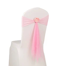 Дешевые 50 шт./лот розовый/белый/оранжевый муслин стул пояса с розовым цветком для свадебного украшения церемонии стрейч лайкра повязка на стул