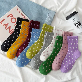 

Socks Women Harajuku candy color dot sock Japanese department cute college wind pile socks autumn and winter sweet wave point