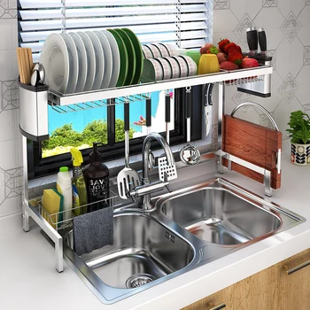 

Stainless Steel Kitchen Organizer and Storage Dish Bowl Draining Rack Kitchen Supplies Over Sink Holder Cutlery Fork Spoon Rack