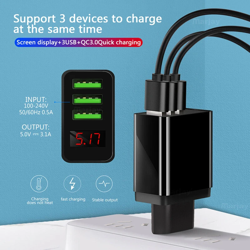 3 порта USB настенный выключатель умный мобильный сотовый телефон Зарядное устройство для huawei коврики 30 20 светодиодный Дисплей, быстрая