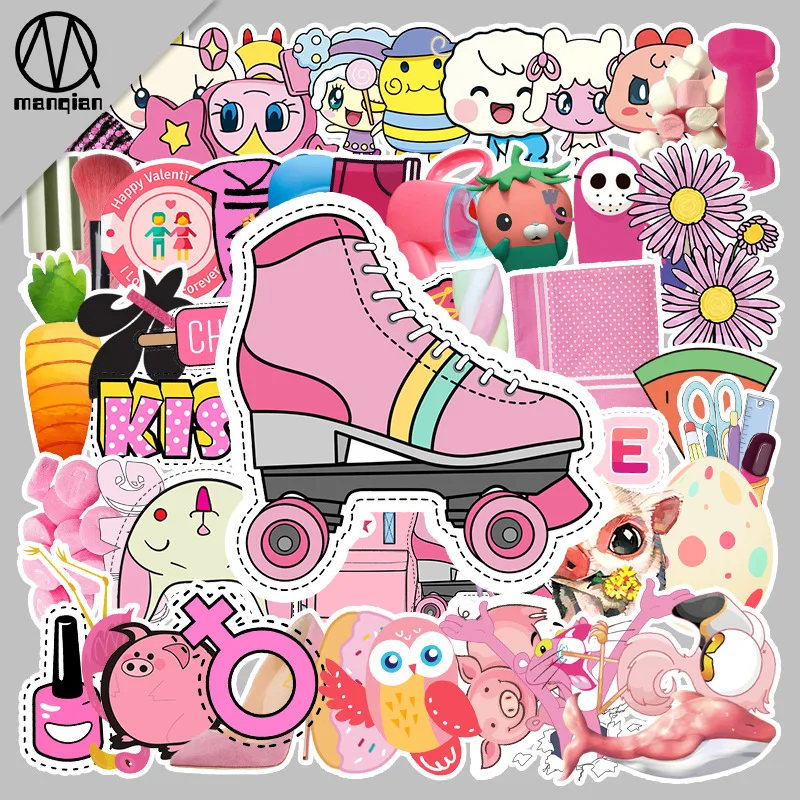 

52pcs pink series ins wind graffiti stickers luggage laptop mobile phone car motorcycle waterproof stickers toy stickers