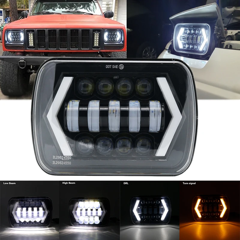 1 pc 55W 5X7 7X6 inch Rectangular Sealed Beam LED Headlight With DRL for Jeep Wrangler YJ Cherokee XJ H6014 H6052 H6054 | Автомобили и