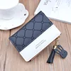 Women Short Wallet Patchwork Small Zipper Purse Checked Embossed Tassel Wallets Cute Simple Card Holder Pink Mini Money Bag 6