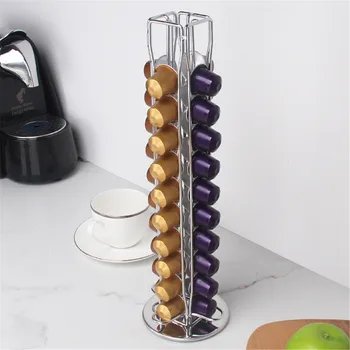 

40 Cups Iron Coffee Capsule Holder Tower Stand Practical 360° Rotating Rack Storage Coffee Pods Shelve Organization 375mm