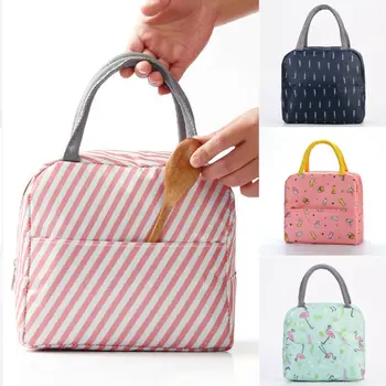 

Lunch Bag Waterproof Portable Thermal Cooler Insulated Striped Print Oxford Outdoor Box Storage Picnic Bag Pouch