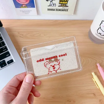 

2020 New Transparent Waterproof PVC Women Card Case With Bear Print Business Card Holder Credit Card Bag ID Card Mini For Girls