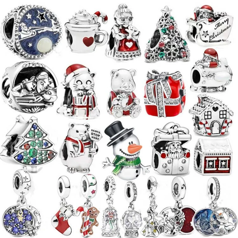 2021 New Christmas Gift Jewelry Genuine 925 Sterling Silver Santa Box Snow Beads fit Pandora Bracelet Charm Woman Pendant | Украшения и