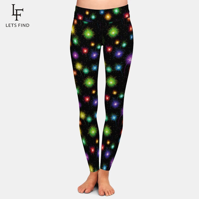 LETSFIND Colorful Fireworks Design Women Print Pants Fashion High Waist ...