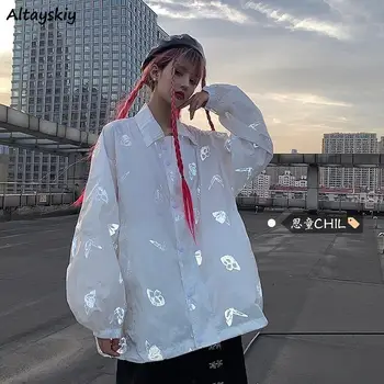 

Jackets Women Ins Butterfly-printed Sun-proof Hip Hop Outwear Loose Streetwear Harajuku Turn-down Collar Single Breasted Female