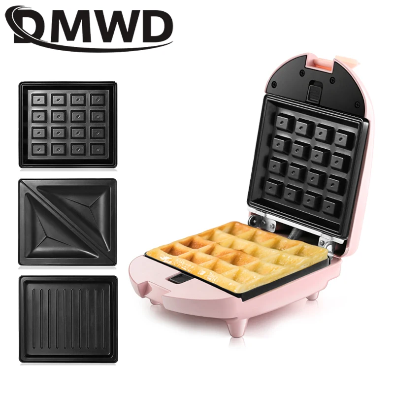 

DMWD Mini Sandwich Maker Electric Waffle Iron Machine Panini Baking Cake Oven Bread Muffin Breakfast Toaster 3 Optional Plate EU