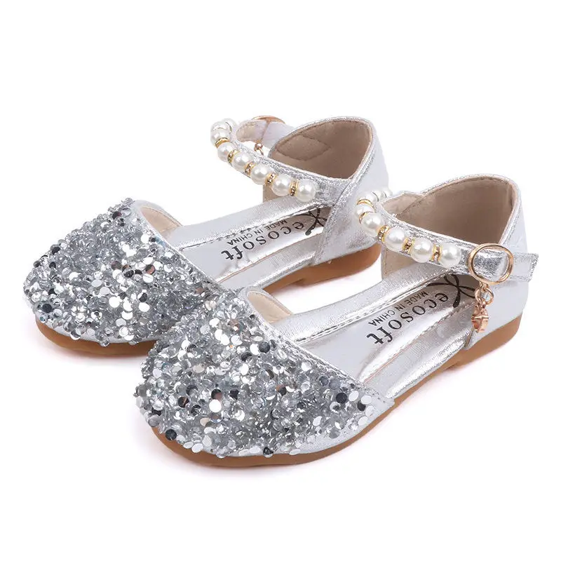 

2021 Princess Kids Leather Shoes for Girls Bowknot Casual Glitter Children Low Heel Girls Shoes Butterfly Knot Shiny Pink Gold