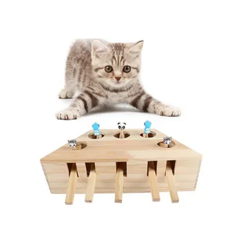 

Pet Indoor Solid Wooden Cat Hunt Toy Interactive 3/5-holed Mouse Seat Scratch Products For Pet Apparel Accessories Hot Sale #R20