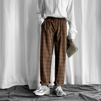 

2019 Autumn And Winter New Youth Corduroy Plaid Casual Pants Fashion Loose Wild Low Waist Trousers Khaki / Dark Brown S-2XL