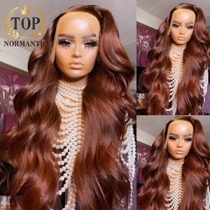 Topnormantic Brown Color Body Wave Wigs Preplucked Hairline Brazilian Remy Human Hair 13x4 Lace Front Wigs For Women