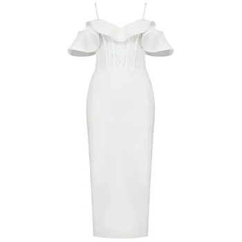 

HIGH QUALITY Newest Fashion 2020 Designer Dress Women's Slash neck sling Ruffles Lace Bodycon Buttock Party Dress