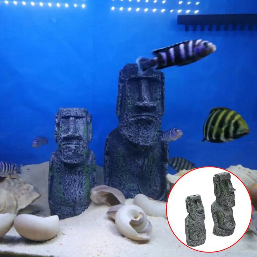 Aquarium Accessories Decoration Reptile Decoration Easter Island Stone Statue Resin Landscaping Crafts Aquarium Box Ornament