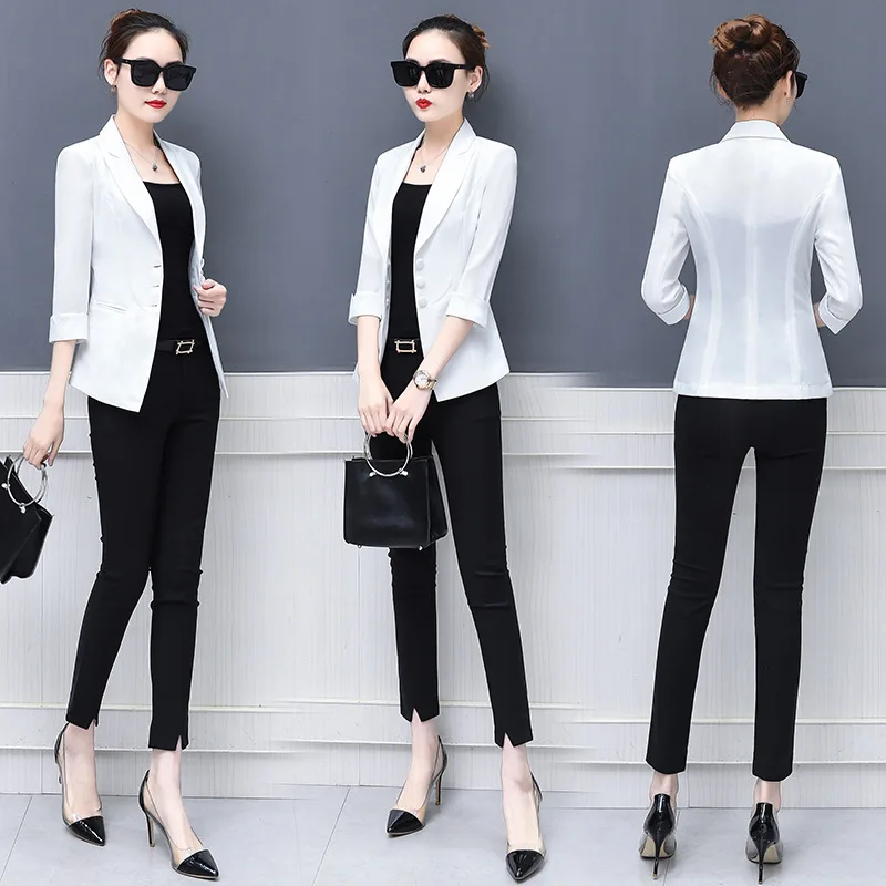 

Photo Shoot Small Suit WOMEN'S Coat Spring And Autumn Slim Fit Versatile White Korean-style Short Business Casual Blazer