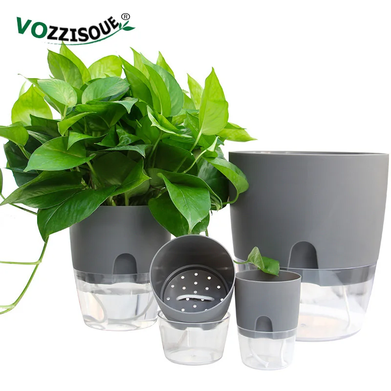 2Pcs Self-Watering Plastic Plant Pot Indoor Windowsill Planter Trough White 