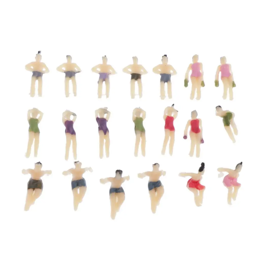 20pcs 1:150 N TT Scale Miniature Beach People Model Figurines for Model Train Diorama Scenery Supplies