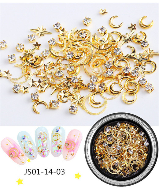 Nail Charm Rhinestone Star/Moon/Horizontal Line/Pearl/Water-Drop Mixed 9 Styles Golden Luxury Nails Decoration AccessoriesJS