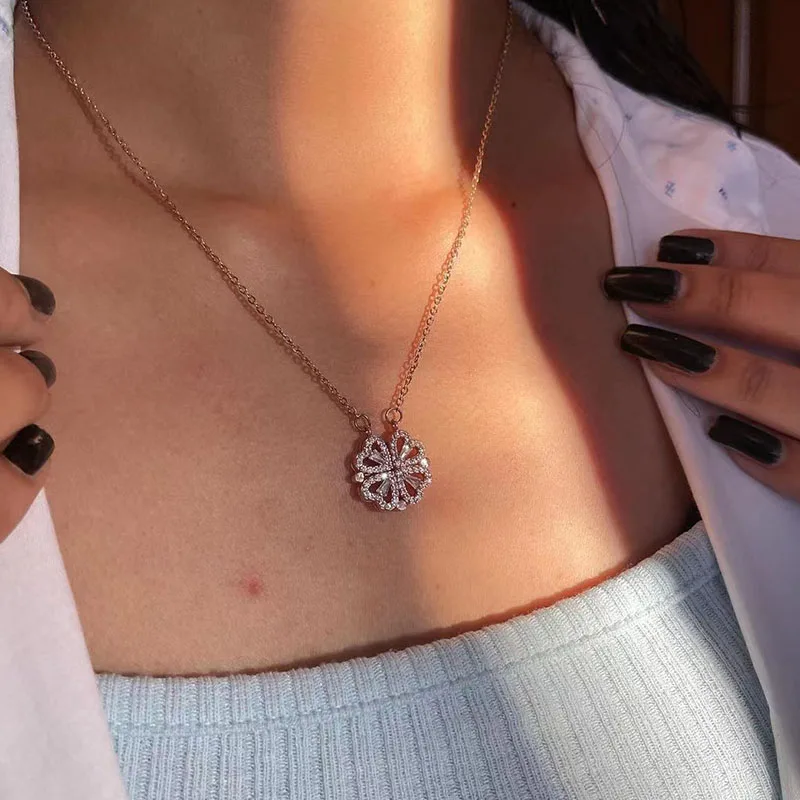 Magnet Heart Four Leaf Clover Pendant Necklaces For Women