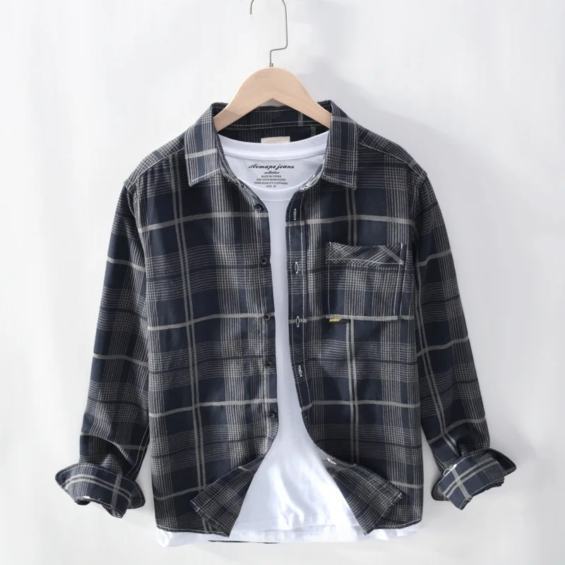 

Men's Casual Plaid Checkered Oxford Cotton Shirts Single Patch Pocket Long Sleeve Standard-fit Button-collar Gingham Shirt