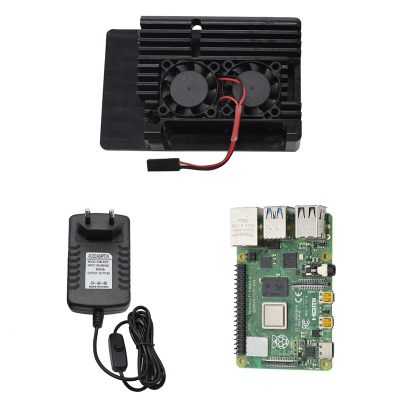 Для Raspberry Pi 4 Модель B 2G ram DIY Kit с алюминиевым ЧПУ сплав защитный чехол охлаждения двойной вентилятор 5V 3A адаптер питания