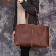 PNDME Простые повседневные натуральная кожа женская сумка через плечо в винтажном стиле; из воловьей кожи большой емкости Женская рабочая уик-энд покупок через плечо сумки из натуральной кожи