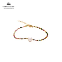 YMYW модный роскошный Природный турмалиновый камень жемчуг браслет Шарм Медь 14 к позолоченные браслеты для женщин Bransoletki Damskie