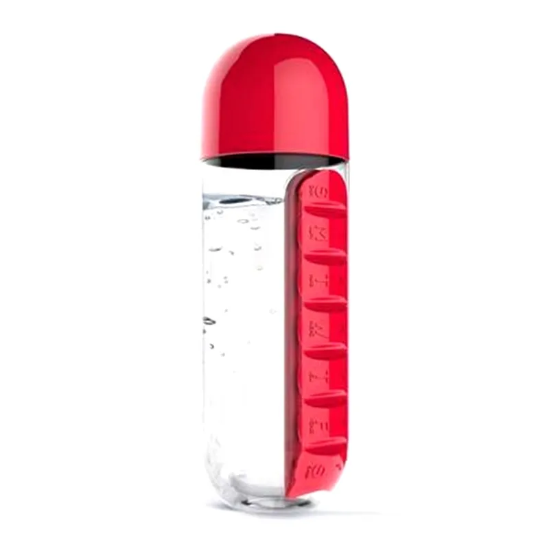 600 мл портативная Спортивная пластиковая бутылка для воды, комбинированная ежедневная коробка для таблеток, органайзер, герметичный стакан, Открытый тур, туризм, питьевая чашка - Цвет: Red
