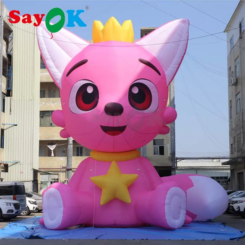 

9.1mH Giant Lovely Inflatable Pink Fox with Crown Inflatable Cartoon Animal for Outdoor Decoration