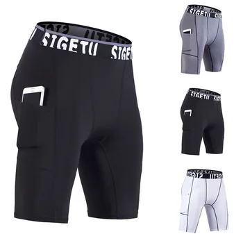 

2019 Trendy Mens Compression Shorts Line Short Tights Skinny Bodybuilding Breathable Man's Bottom Fitness Pocket Shorts