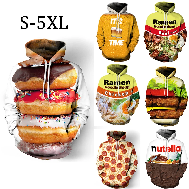 Мужская толстовка с 3D принтом зимняя забавная гамбургером Nutella Donut Food мужская