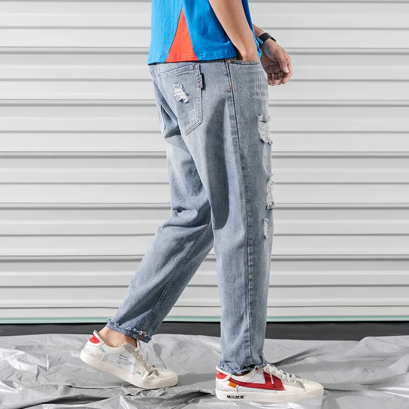 

2020 Spring Main Push Large Size Japanese-style Rolling Door with Holes Capri Jeans Men's 28-44 GK1