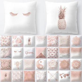 

45x45cm Modern Minimalist Rose Gold Powder Fashion Pillowcase Pink Alphabet Geometric Design Decorative Sofa Cushion Cover