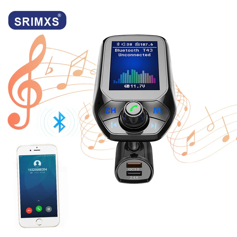 Автомобильный MP3-плеер FM модулятор mp3 автомобильный аудио плеер QC3.0 12 В 2USB автомобильный FM передатчик Bluetooth автомобили AUX модулятор музыкальный проигрыватель FM