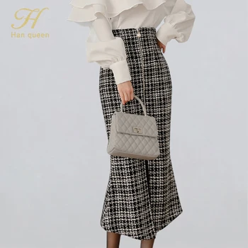 

H Han Queen Women 2020 New Spring Mermaid Bodycon Skirt Solid Color High Waist Skirts Sexy Elegant Wide Match Casual Skirt