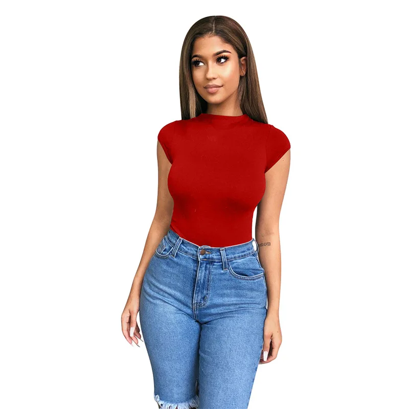 2020 Women Casual Bodysuit Short Sleeve Turtleneck Elegant Femme O-Neck Body Top Bodycon Romper Summer Skinny