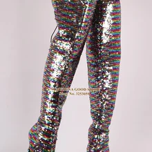 ALMUDENA; женские разноцветные Сапоги выше колена, расшитые блестками; сапоги до бедра на шпильке, украшенные блестками; блестящие свадебные туфли