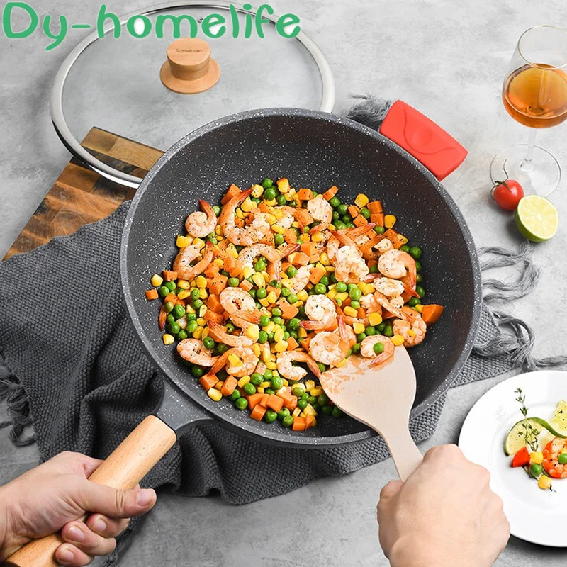 

Korean Creative Removable Wooden Handle Maifan Stone Wok Household Shovel Resistant Non-stick Pan Pan Smoke-free Stove Universal