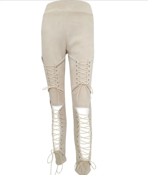 Горячая Для женщин Высокая талия брюки стрейч, леггинсы Для женщин Повседневные штаны кожаные брюки из фланели с Lleggings - Цвет: Бежевый