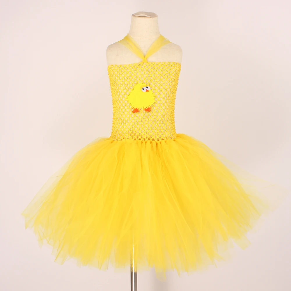 Yellow Chicken Girls Tutu Dress Kids Farm Animal Party Halloween Costume Feather Boas Children Cake Smash Photo Tulle Dress (15)