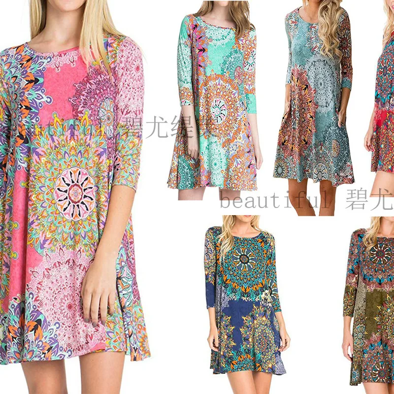 

Summer Beach Dresses Cover-Ups Woman 2019 Pareo Coverup Swimsuit For Women New Autumn Winter Posed Dress Print Long Sleeve