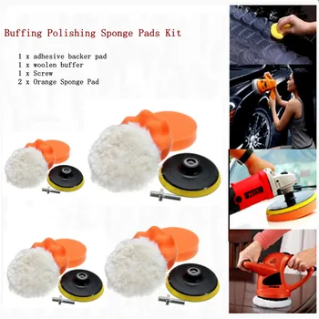 

5inch 5Pcs/set Buffing Polishing Sponge Pad Backer Pad Kit 1 Suction Cup + 1 Wool Felt + 2 Orange Sponge Pads + Screws